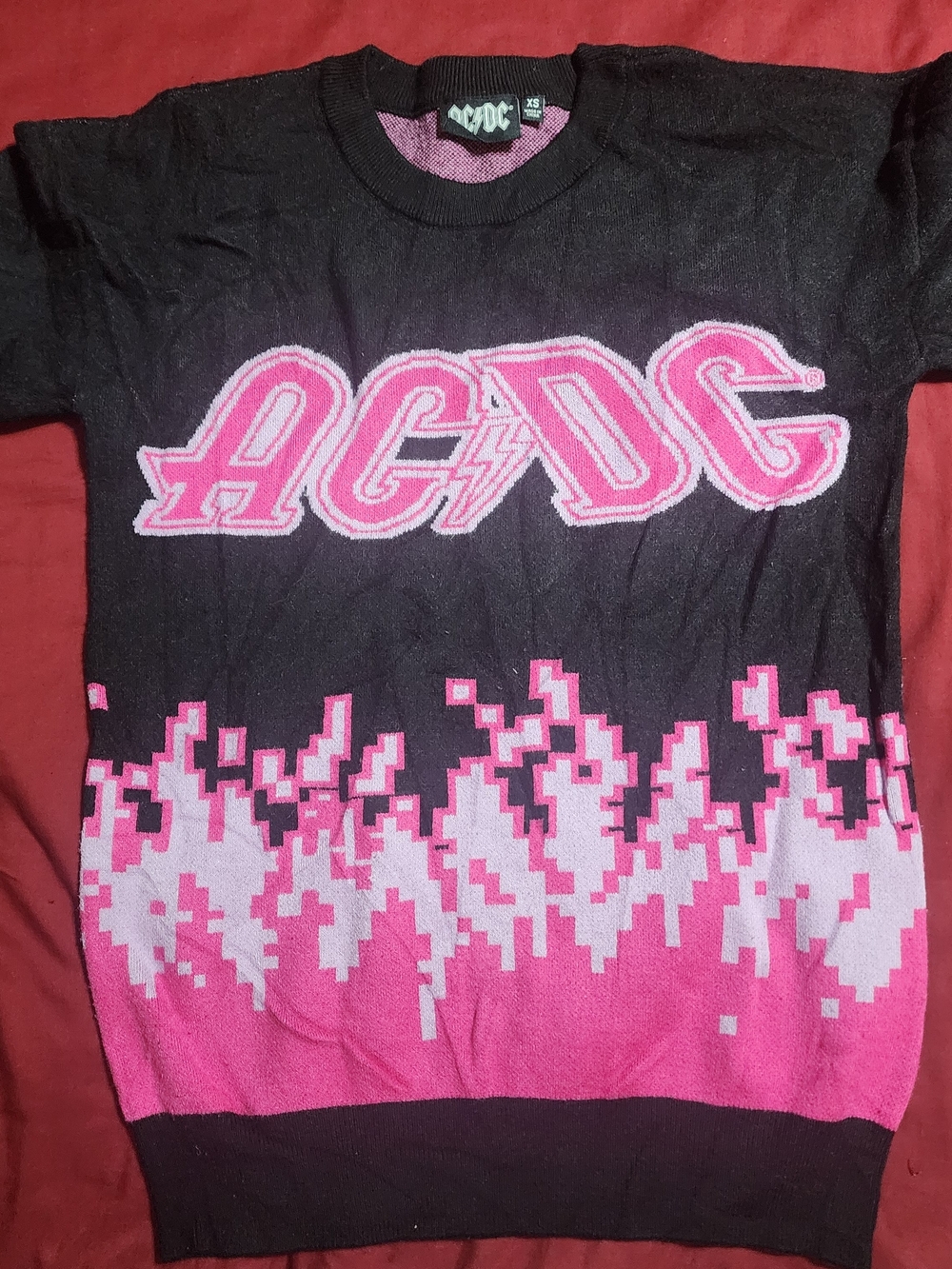 AC/DC Black & Pink Pixel Flame Crewneck Sweater - Women
